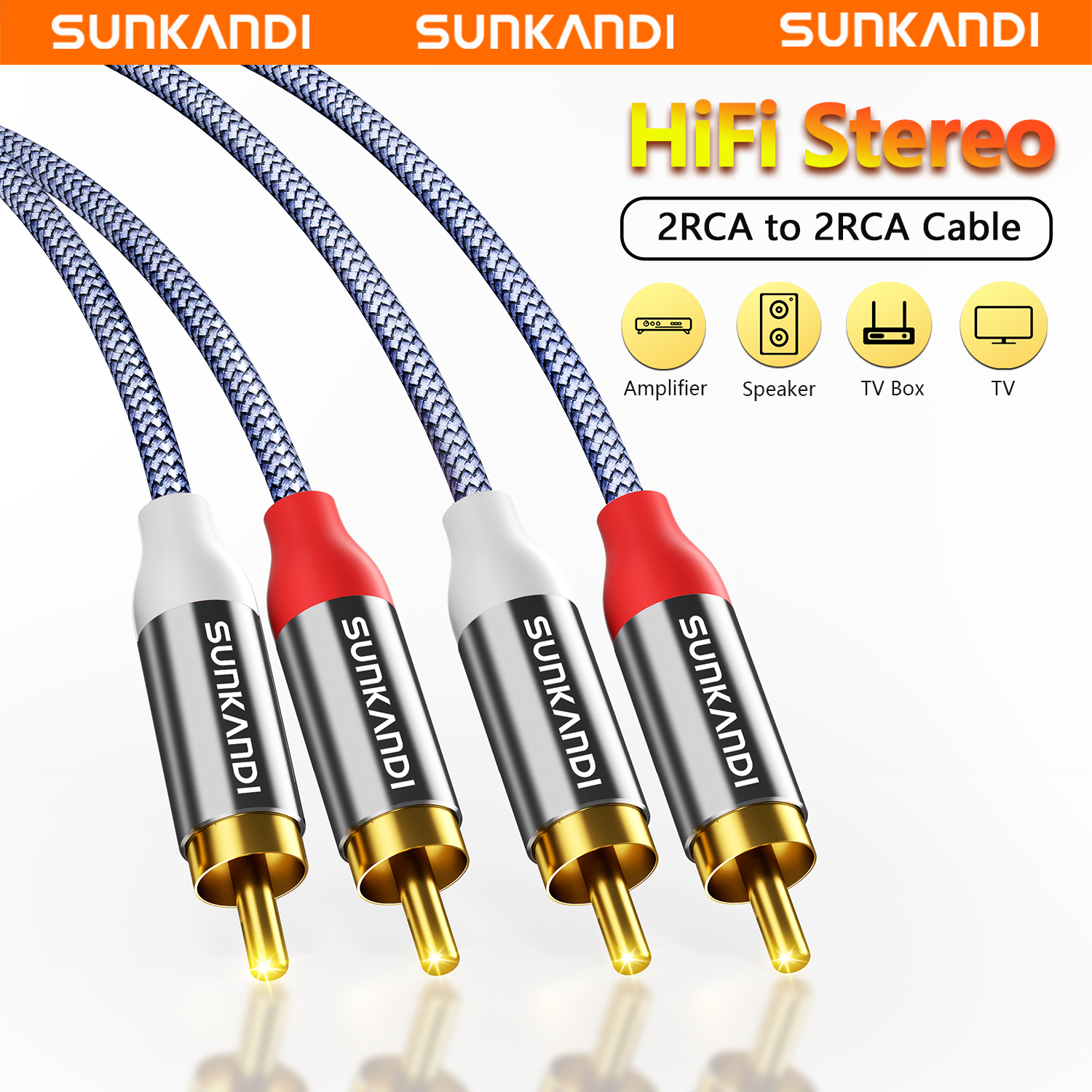Gaming Console And Monitor - SUNKANDI 2RCA ถึง 2RCA สายเคเบิล, ชุบทอง