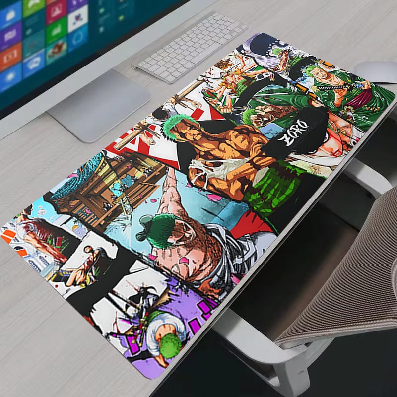 Gaming Console Desk - แผ่นรองเมาส์พีซีเกมเมอร์อะนิเมะแผ่นรองโต๊ะยางกันลื่นแล็ปท็อปวันพีซ โซโร เพลย์แมทสำหรับอุปกรณ์คอมพิวเตอร์สำนักงานแผ่นรองเมาส์สำหรับเล่นเกม
