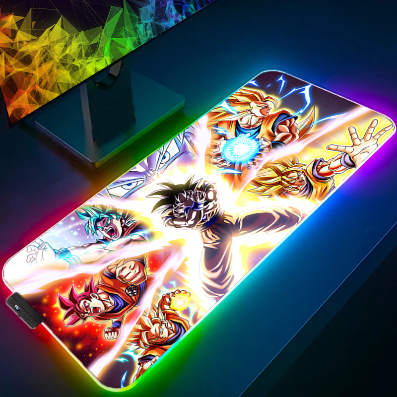 Gaming Console Desk - แผ่นรองเมาส์ LED ดราก้อนบอลคอมพิวเตอร์แล็ปท็อปอะนิเมะคีย์บอร์ด RGB แผ่นรองเม้าส์เกมอะนิเมะแผ่นรองเม้าส์คีย์บอร์ดเกมเมอร์แผ่นรองโต๊ะมีไฟแบ็คไลท์