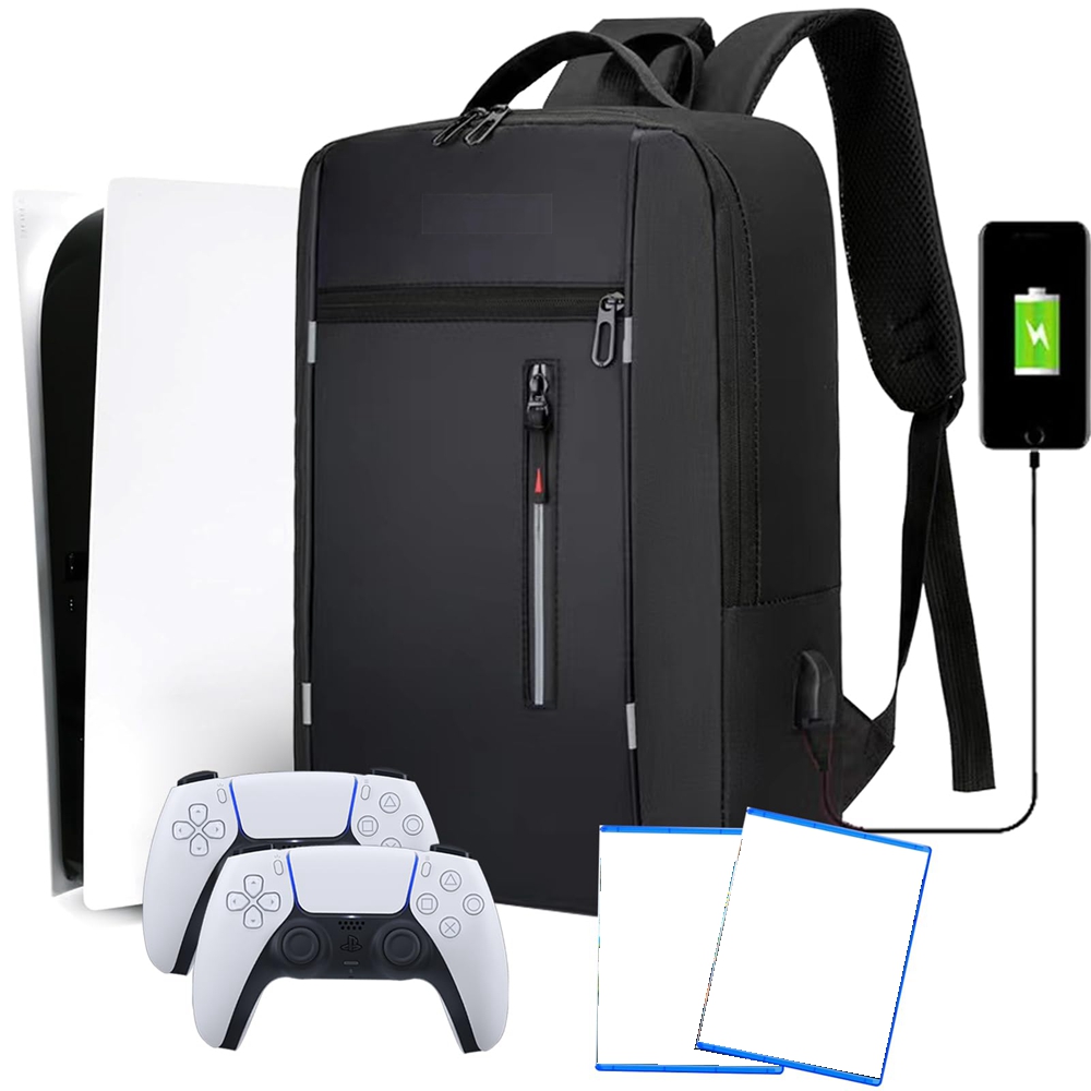 Gaming Console Bag - กระเป๋าเก็บมัลติฟังก์ชั่นเกมคอนโซลกระเป๋าเป้สะพายหลังสําหรับ PlayStation 5 คอนโซลกระเป๋าเดินทางพร้อมพอร์ต USB สําหรับ