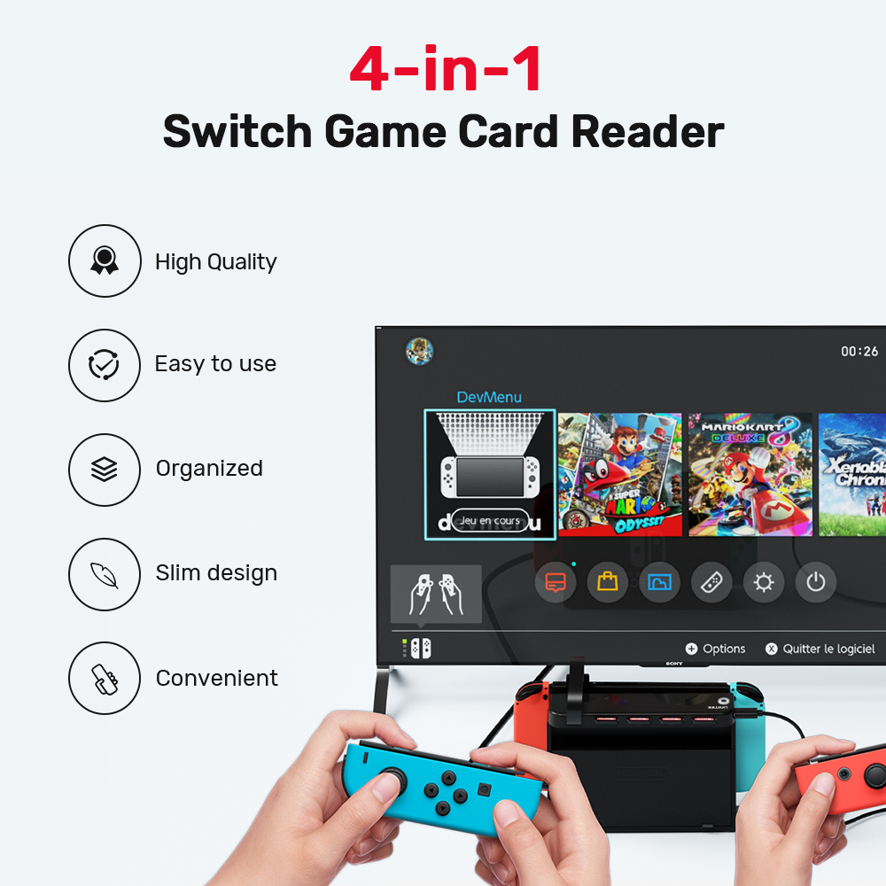 Gaming Console Station - G1002D เครื่องอ่านการ์ดเกมแบบพกพาสำหรับนินเทนโดสวิตช์ OLED ยก USB ชาร์จ