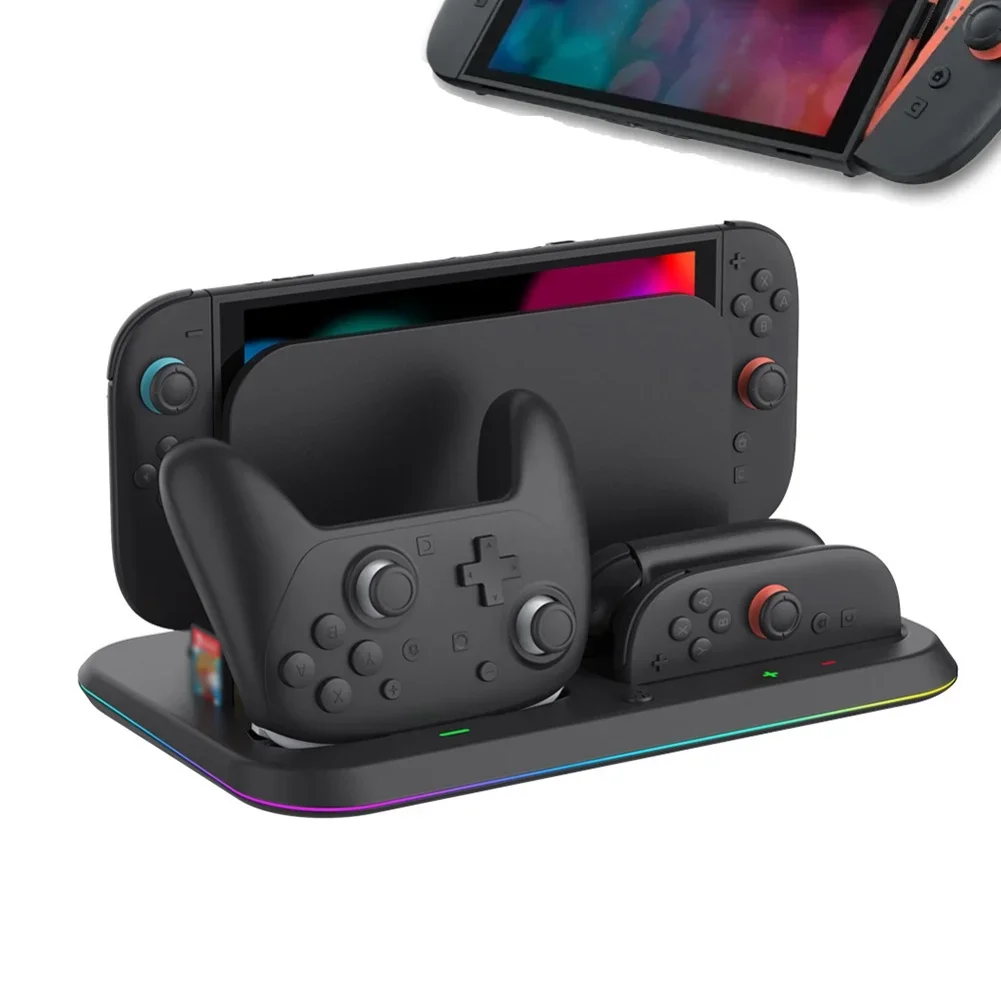 Gaming Console Station - แท่นชาร์จสำหรับเครื่องเล่นเกม Nintendo Switch2 พร้อมที่เก็บการ์ดเกม ไฟ RGB