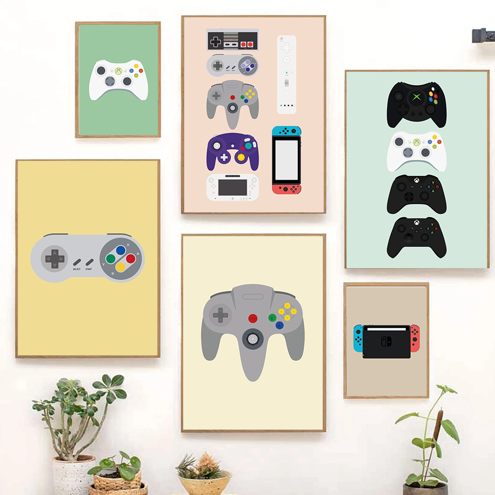 Gaming Console Old - Retro คอนโทรลเลอร์วิดีโอเกมโปสเตอร์คอนโซลเกมมือถือ Gamepad ภาพวาดผ้าใบผนังพิมพ์รูปภาพสําหรับห้องนั่งเล่นตกแต่งบ้าน