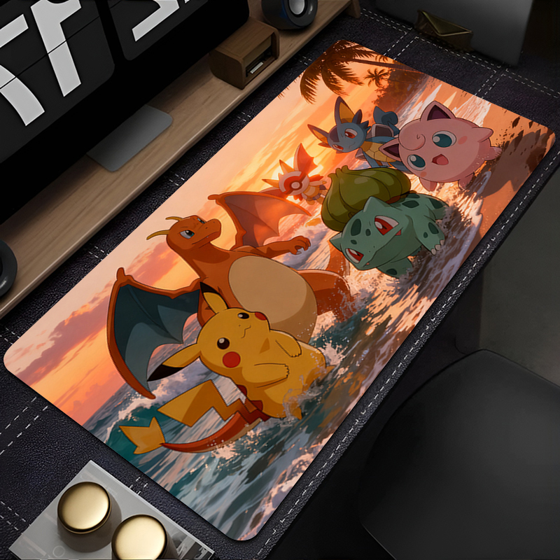 Gaming Console Desk - แผ่นรองเมาส์ล็อคเอดจ์ขนาดใหญ่อุปกรณ์เสริมสำหรับเล่นเกมผู้เล่นอีสปอร์ตคอมพิวเตอร์เกมเมอร์คีย์บอร์ดแผ่นรองเมาส์โต๊ะพี-โปเกมอนแผ่นรองเมาส์สำหรับเป็นของขวัญ