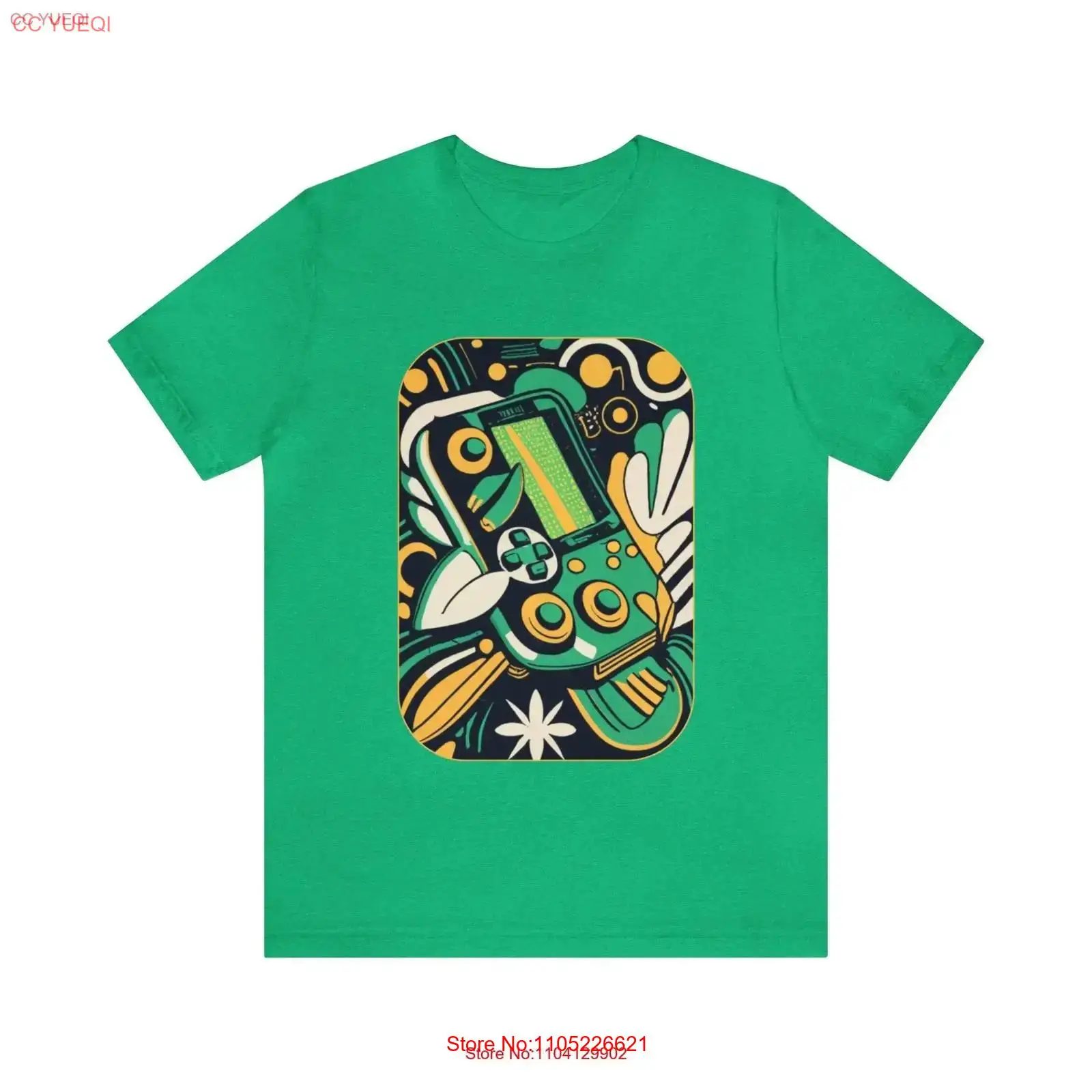Gaming Console Old School - เสื้อยืดสีเขียวใบไม้สไตล์เรโทร คอนโซลเกมแบบพกพา คอนโทรลเลอร์ เกมเมอร์ เกม ป่า