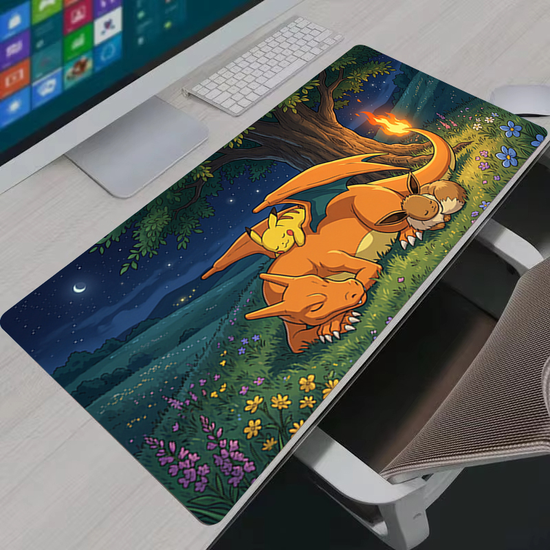 Gaming Console Desk - แผ่นรองเมาส์อะนิเมะพีซีเกมเมอร์ คาเบINET แผ่นรองเมาส์ P-Pokemon คีย์บอร์ดแผ่นรองเม้าส์คอมพิวเตอร์อุปกรณ์เสริมสำหรับเล่นเกมคาวาอิ ปิกาจู